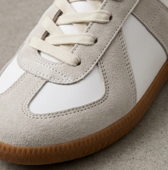 Men's low-top retro lace-up sneakers with contrast panels and gum soles