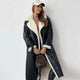 Long teddy jacket with oversized fleece collar and cuff trim, cream and black colourway