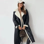 Long teddy jacket with oversized fleece collar and cuff trim, cream and black colourway