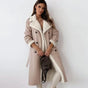 Long teddy jacket with oversized fleece collar and cuff trim, cream and black colourway