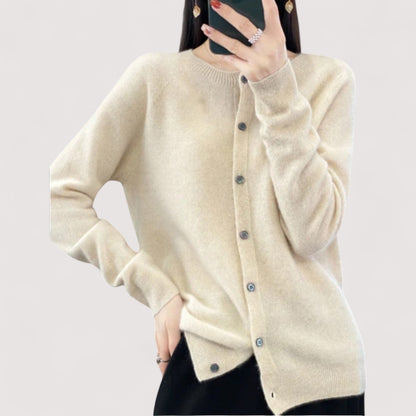 Women's long-sleeve crew-neck button front knit cardigan