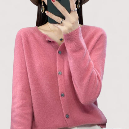 Women's long-sleeve crew-neck button front knit cardigan