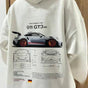Oversized hooded sweatshirt with Porsche car graphics and printed sleeves