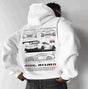 Oversized hooded sweatshirt with Porsche car graphics and printed sleeves