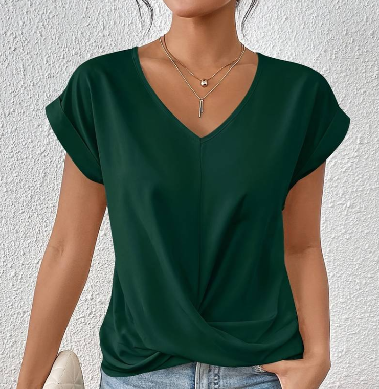 Women's V-Neck Shirt — Relaxed Tummy-Coverage Short-Sleeve Summer Top