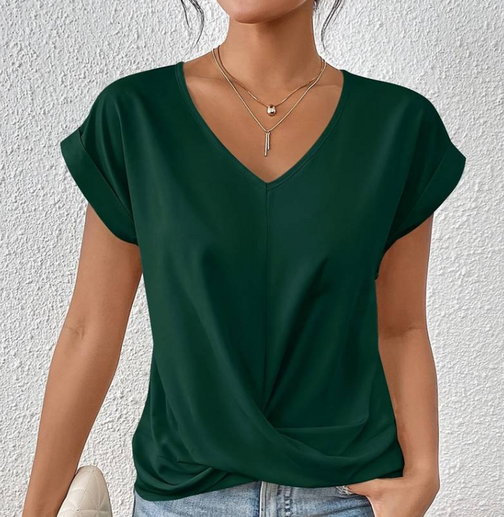Women's V-Neck Shirt — Relaxed Tummy-Coverage Short-Sleeve Summer Top