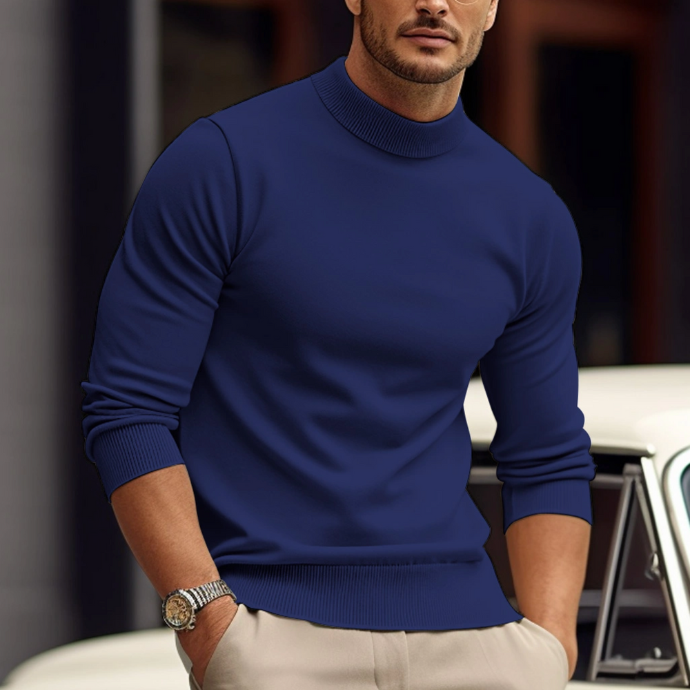 Men's slim fit turtleneck sweater with long sleeves and ribbed trims