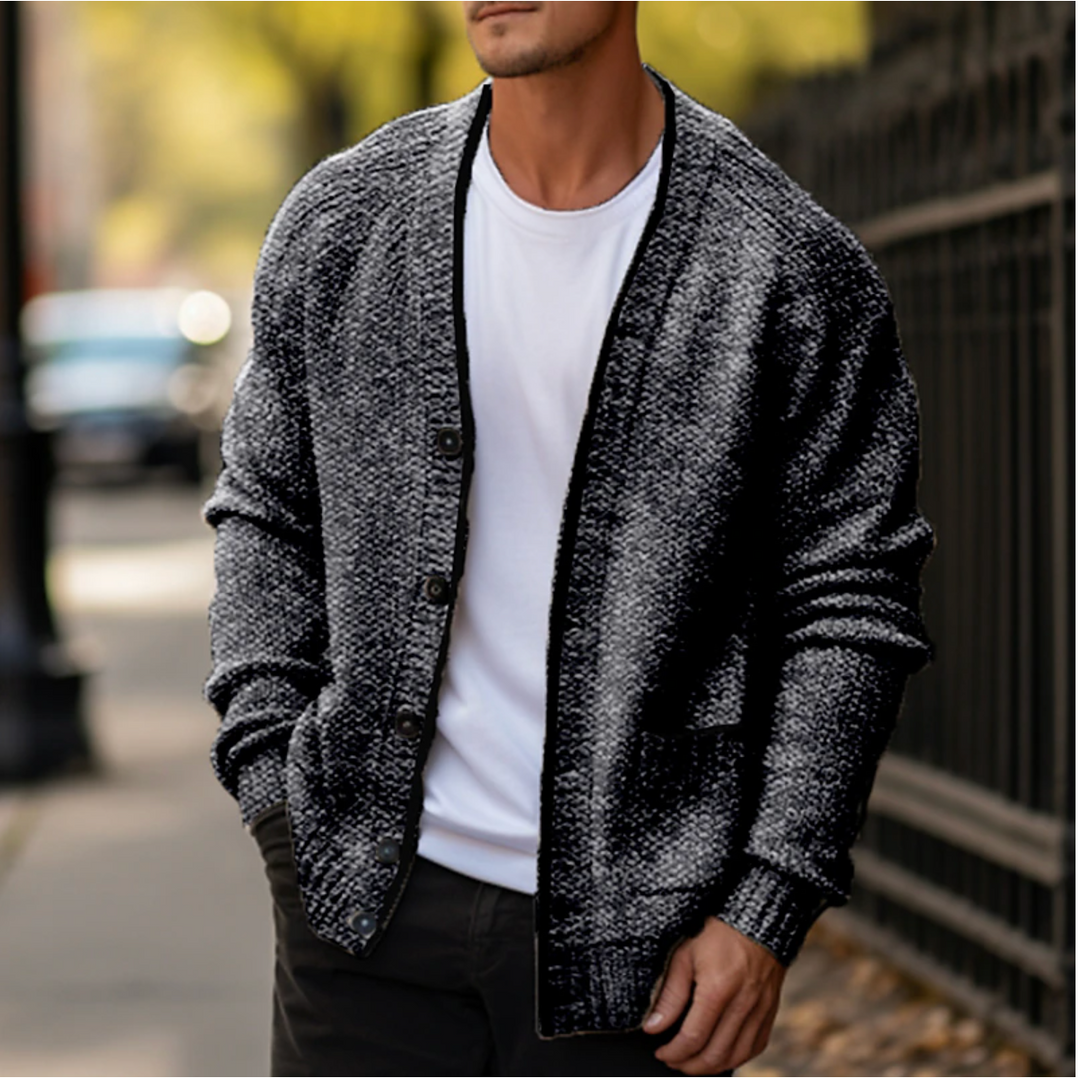 Men's textured knit button cardigan with front pockets