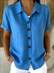 Women's Linen Button-Down Shirt — Short Sleeve Relaxed Fit Summer Shirt