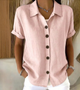 Women's Linen Button-Down Shirt — Short Sleeve Relaxed Fit Summer Shirt