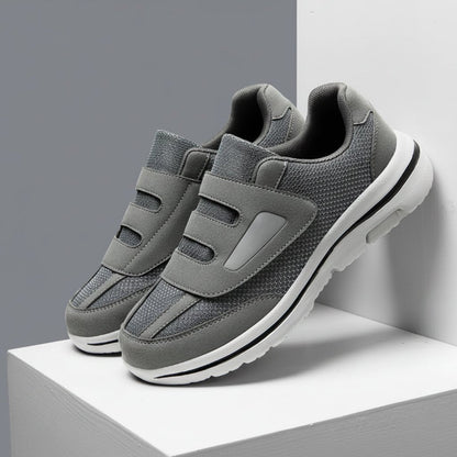 Women's wide toe slip-on sneakers with hook-and-loop straps and layered soles