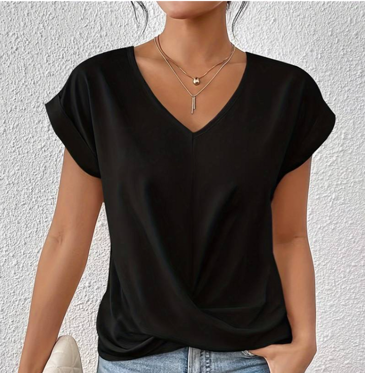 Women's V-Neck Shirt — Relaxed Tummy-Coverage Short-Sleeve Summer Top