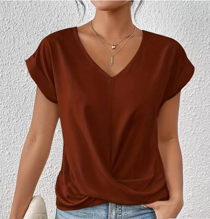 Women's V-Neck Shirt — Relaxed Tummy-Coverage Short-Sleeve Summer Top