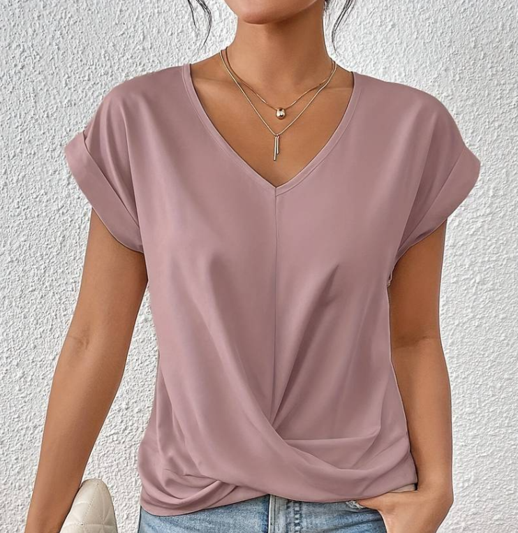 Women's V-Neck Shirt — Relaxed Tummy-Coverage Short-Sleeve Summer Top