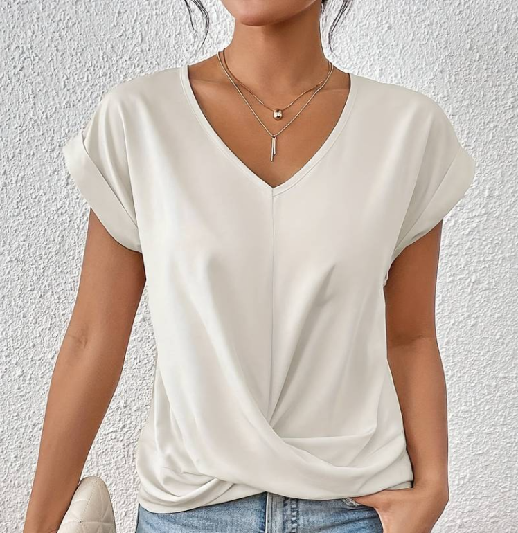 Women's V-Neck Shirt — Relaxed Tummy-Coverage Short-Sleeve Summer Top
