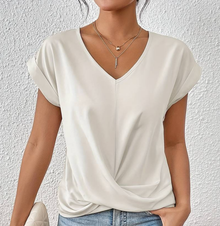 Women's V-Neck Shirt — Relaxed Tummy-Coverage Short-Sleeve Summer Top