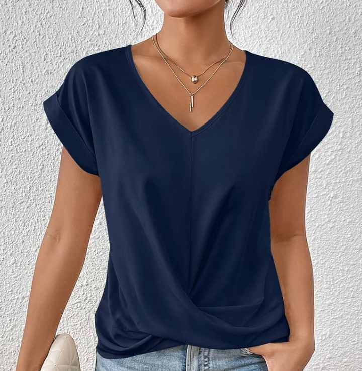 Women's V-Neck Shirt — Relaxed Tummy-Coverage Short-Sleeve Summer Top