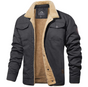 Men's sherpa-collar jacket with long sleeves, button front and multiple pockets