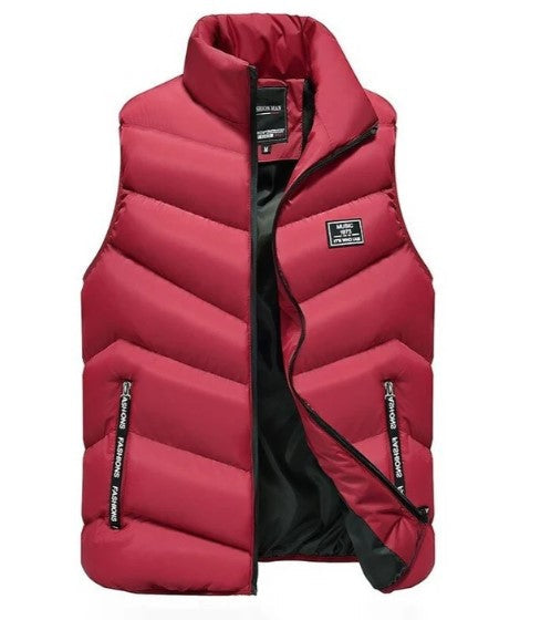 Men's sleeveless quilted puffer vest with stand collar and zipped pockets