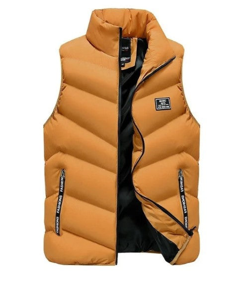Men's sleeveless quilted puffer vest with stand collar and zipped pockets