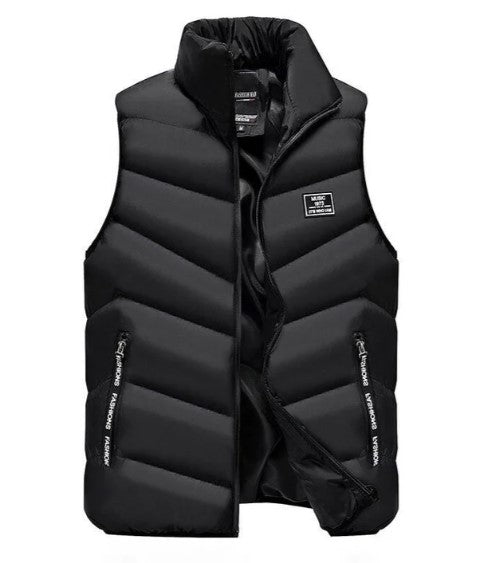 Men's sleeveless quilted puffer vest with stand collar and zipped pockets