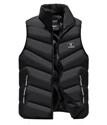 Men's sleeveless quilted puffer vest with stand collar and zipped pockets