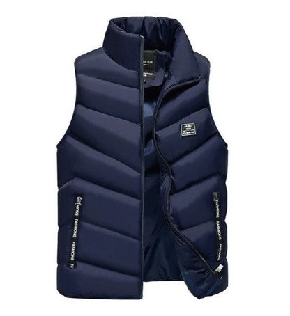 Men's sleeveless quilted puffer vest with stand collar and zipped pockets