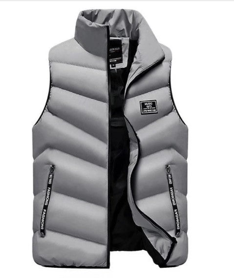 Men's sleeveless quilted puffer vest with stand collar and zipped pockets