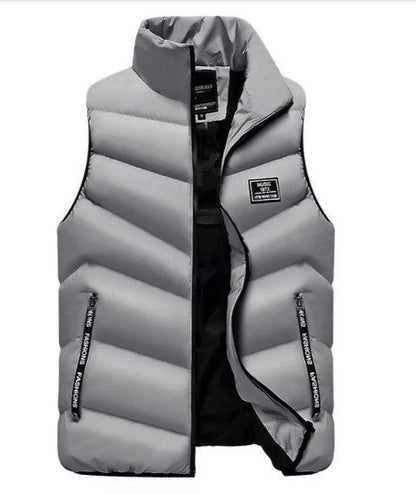 Men's sleeveless quilted puffer vest with stand collar and zipped pockets