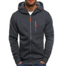 Men's hooded zip jacket with long sleeves and multiple zipped pockets