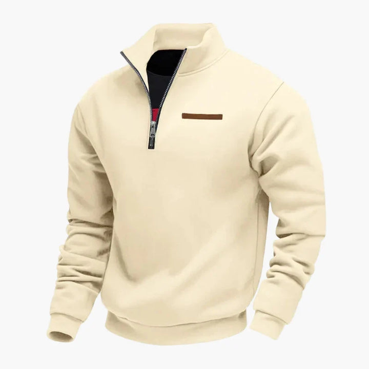 Men's quarter-zip sweatshirt with stand collar and long sleeves