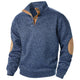 Unisex quarter zip sweater with stand collar and elbow patches