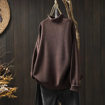 Women's textured knit jumper with mock neckline and long sleeves