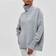 Women's plain ribbed turtleneck sweater with relaxed fit