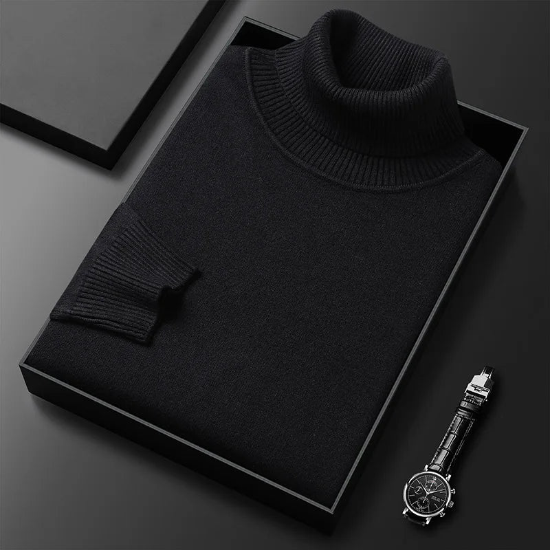 Unisex plain knit mock neck sweater with ribbed collar and cuffs