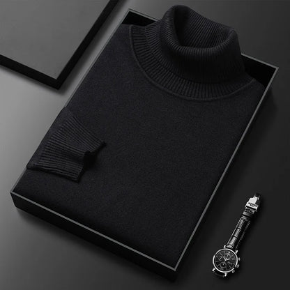 Unisex plain knit mock neck sweater with ribbed collar and cuffs