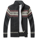 Long-sleeve patterned knit cardigan with high collar and front zipper