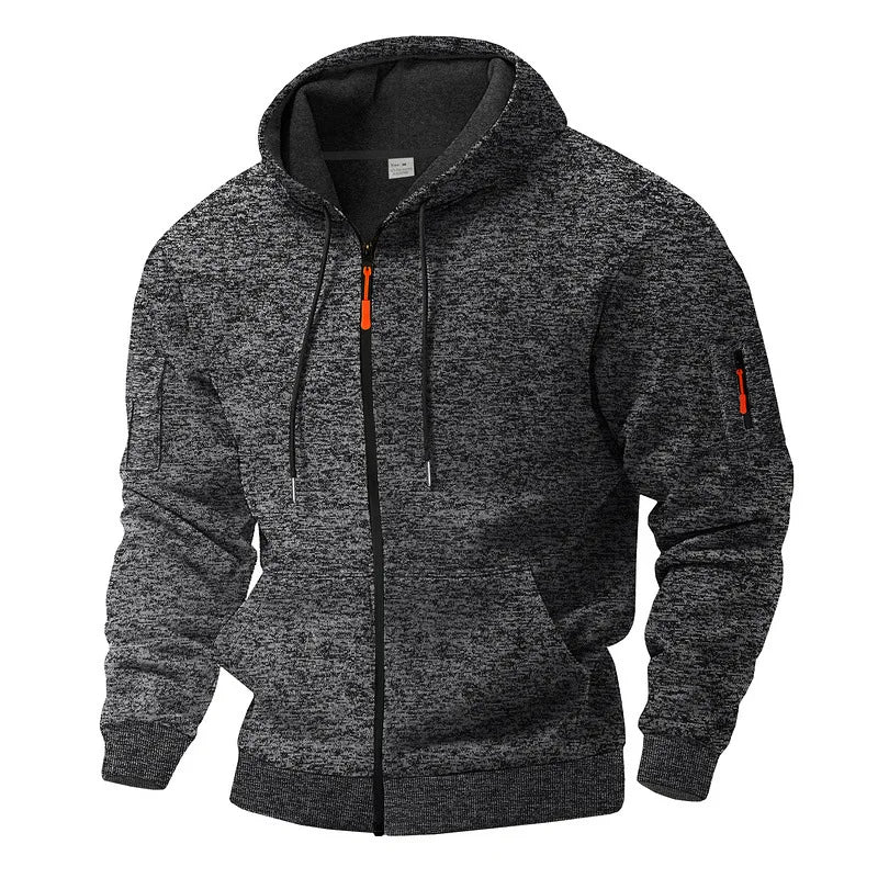 Men's textured hooded jacket with full zip front and long sleeves