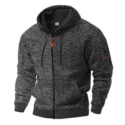 Men's textured hooded jacket with full zip front and long sleeves