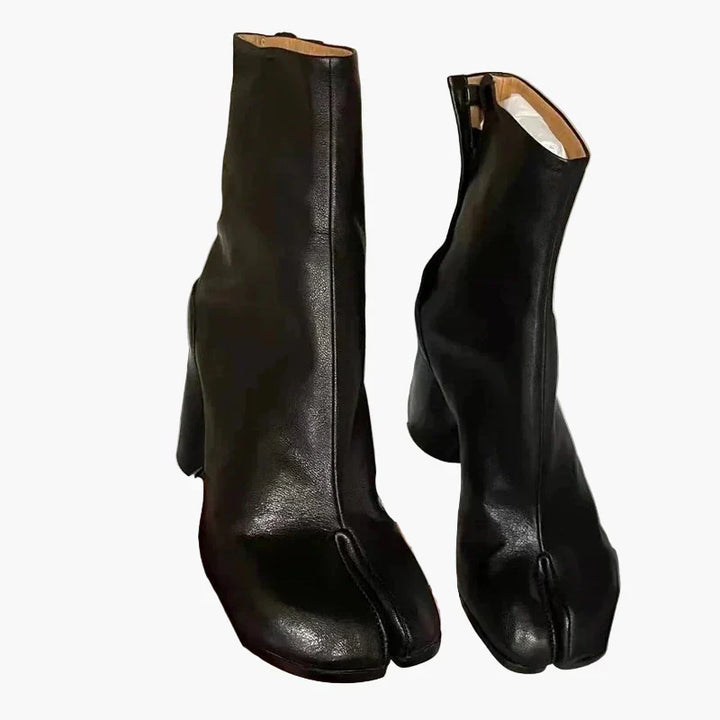 Women's tabi ankle boots with split toe and block heel