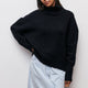 Women's plain ribbed turtleneck sweater with relaxed fit
