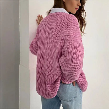Women's ribbed knit sweater with crew neck and long sleeves
