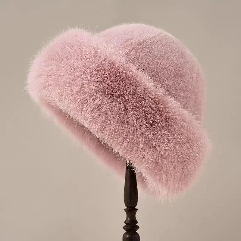 Women's winter hat with a rounded brim and fuzzy finish