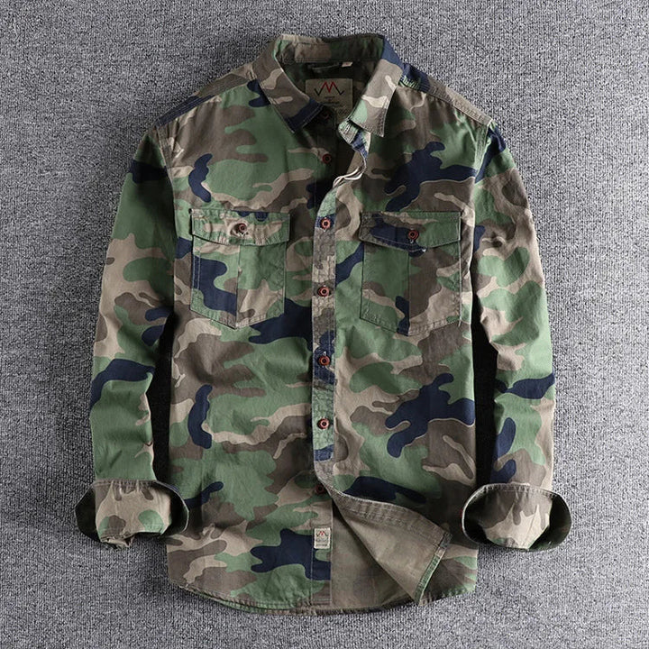 Men's camouflage button-up shirt with two chest pockets