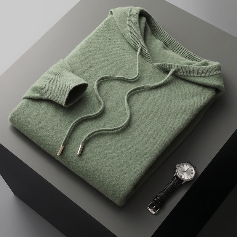 Unisex knit hoodie with drawstring hood and ribbed cuffs