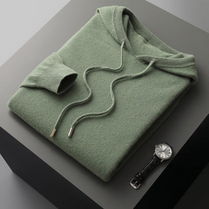 Unisex knit hoodie with drawstring hood and ribbed cuffs