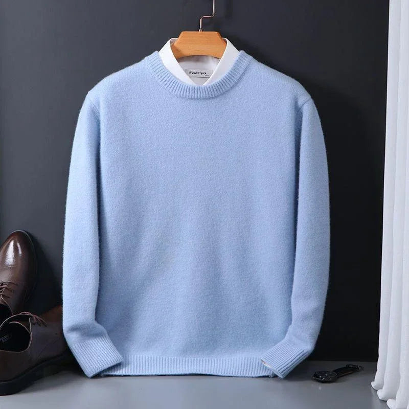 Men's plain crew neck knit sweater with long sleeves
