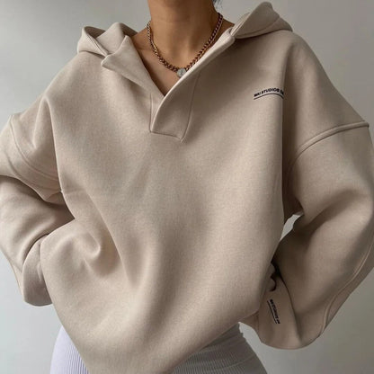 Women's hooded sweatshirt with long sleeves and ribbed trims