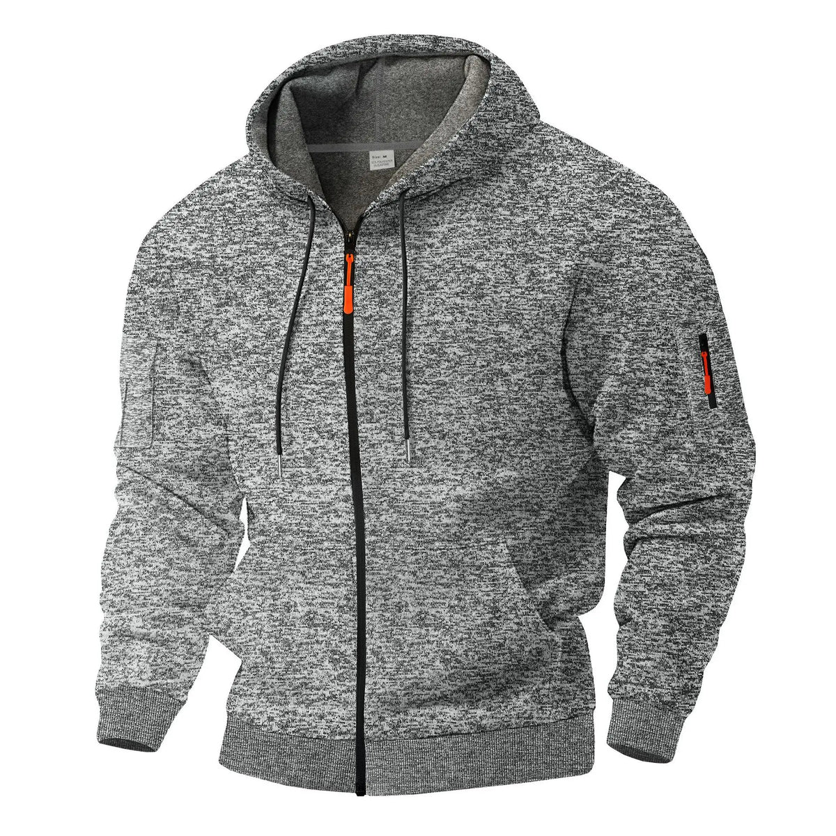 Men's textured hooded jacket with full zip front and long sleeves
