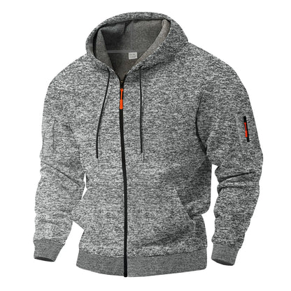 Men's textured hooded jacket with full zip front and long sleeves